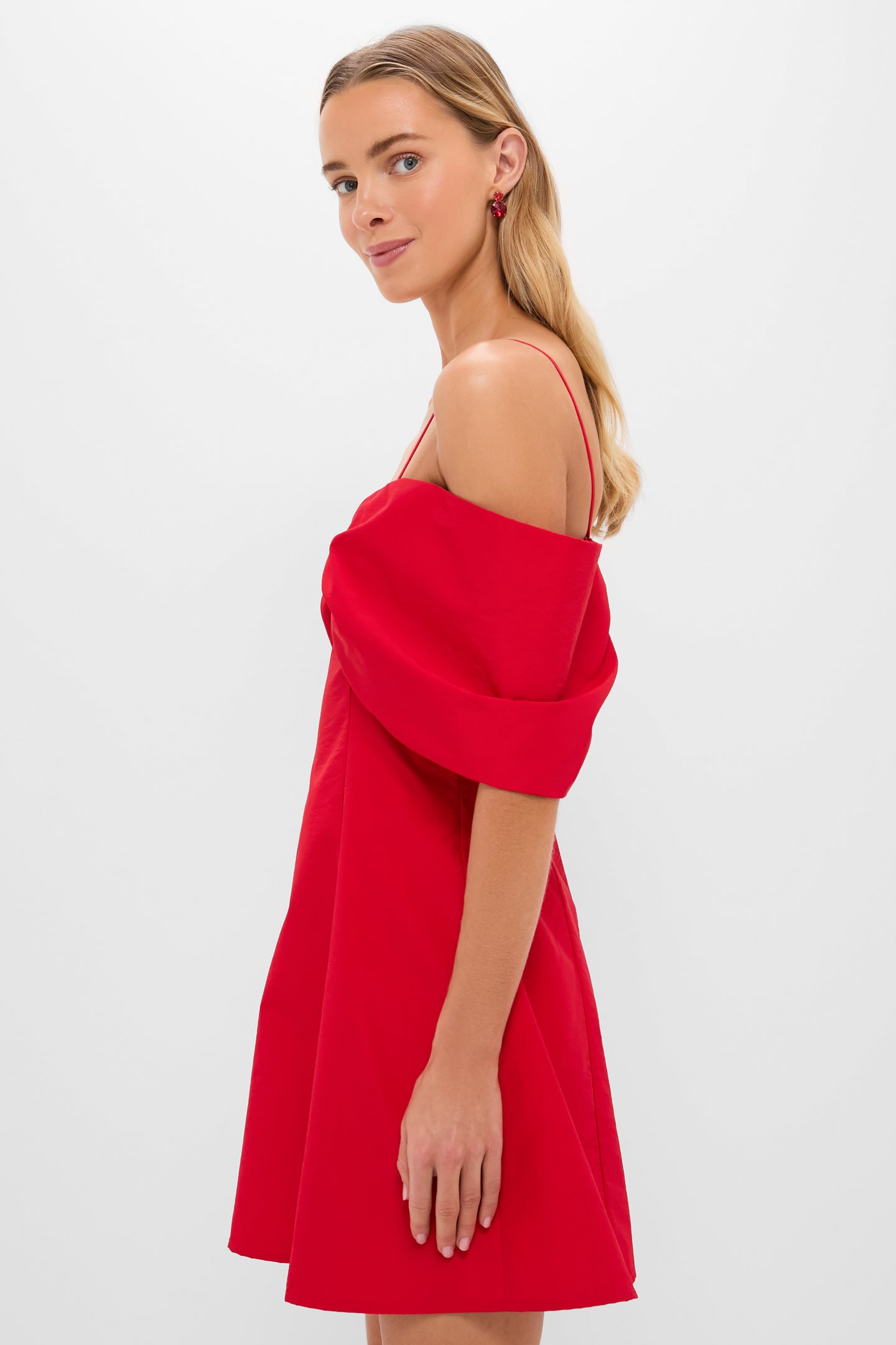 Off-the-Shoulder Red Bow Bates Mini Dress
