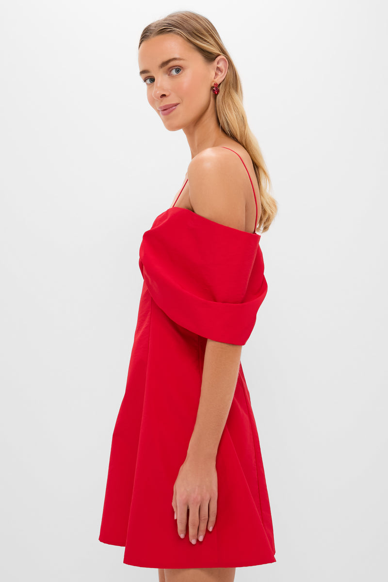 Off-the-Shoulder Red Bow Bates Mini Dress