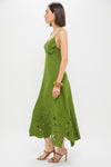 Green Monstera Embroidery Midi Dress