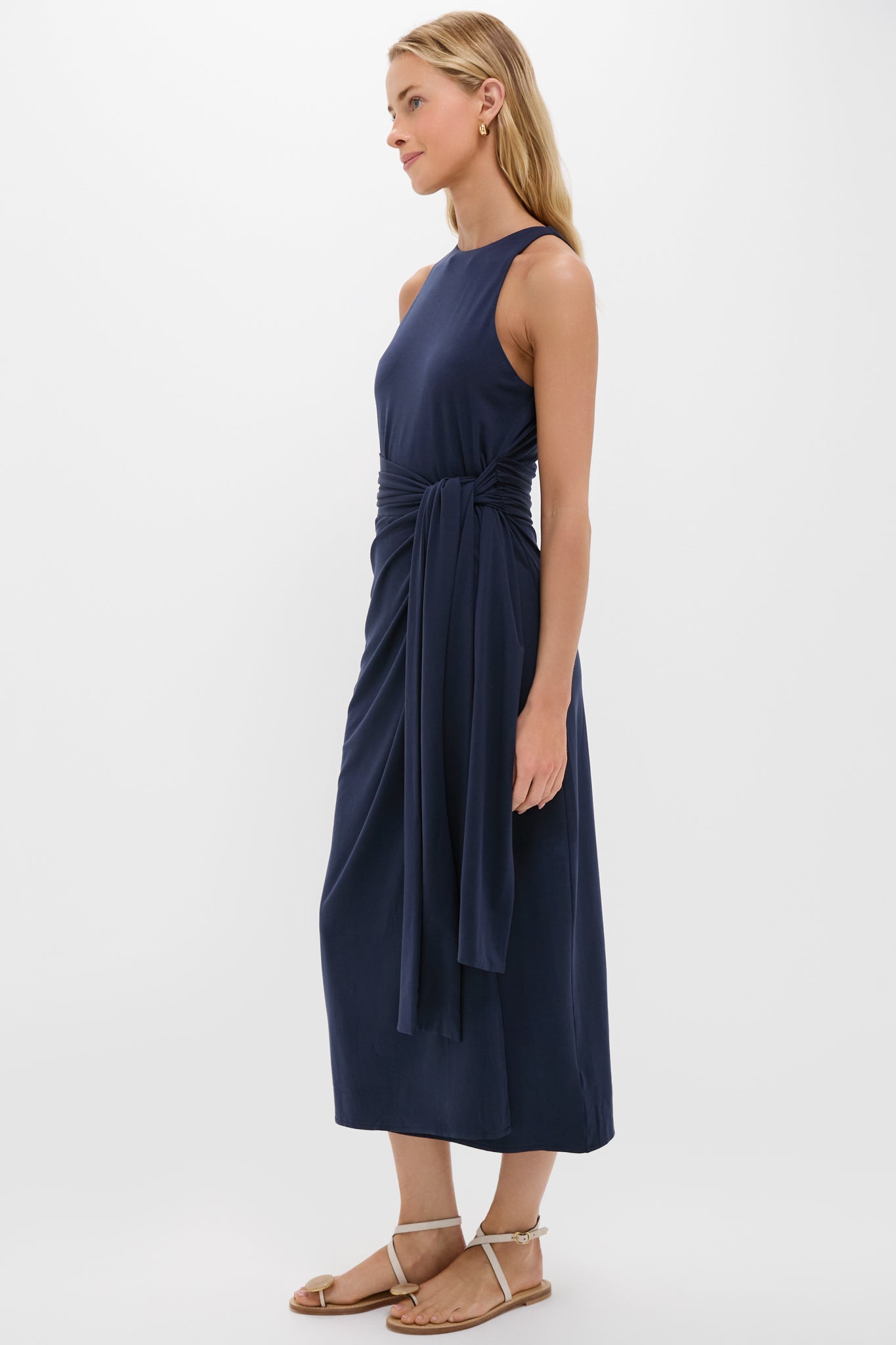 Navy Knit Tie Front Brinley Dress