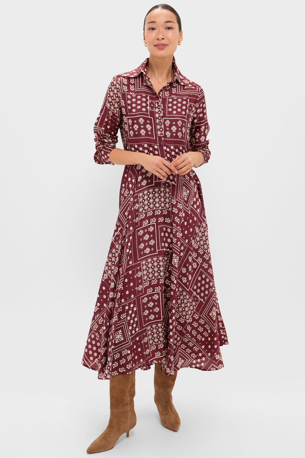 Brown Saddle Aelin Panel Silk Dress