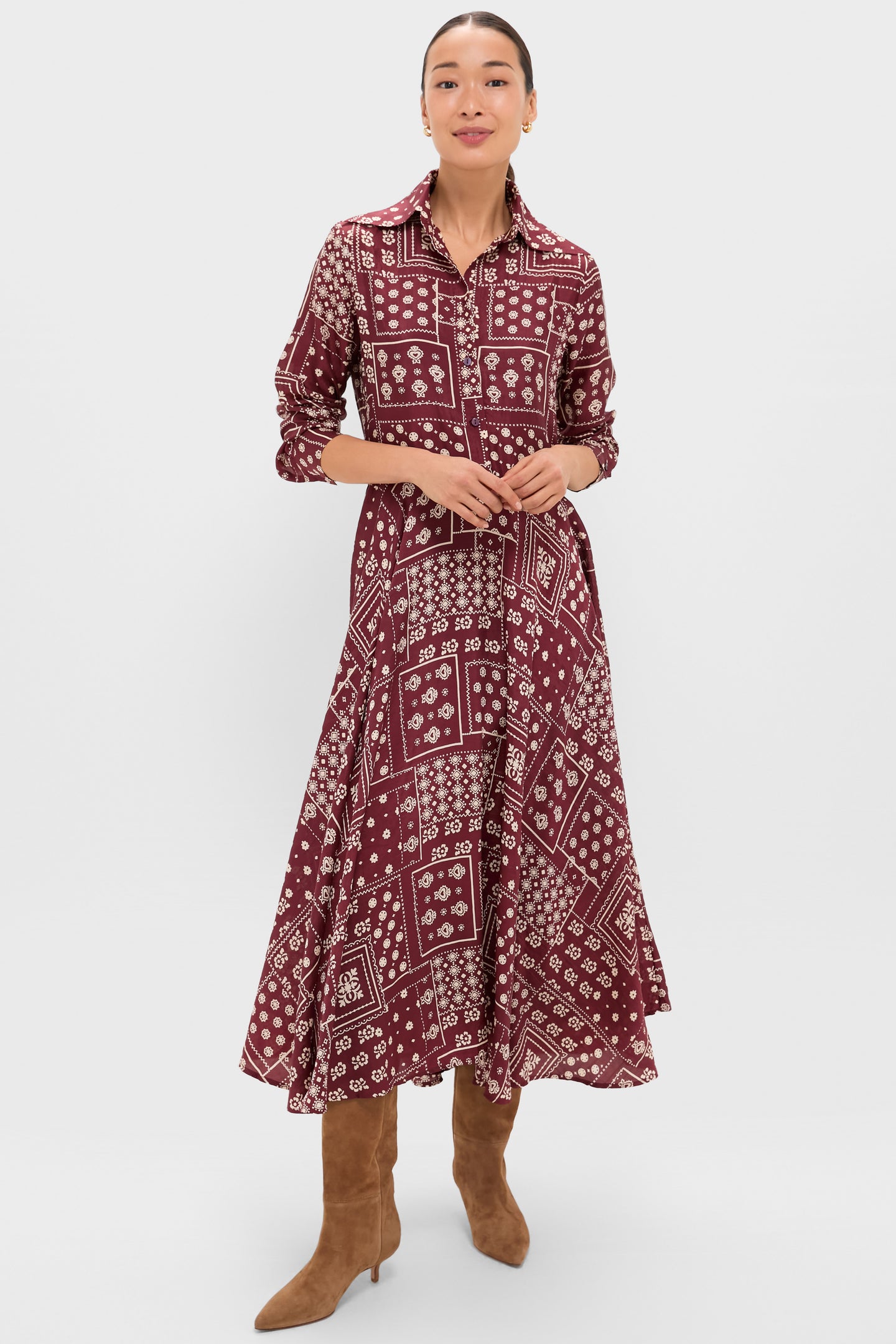 Brown Saddle Aelin Panel Silk Dress