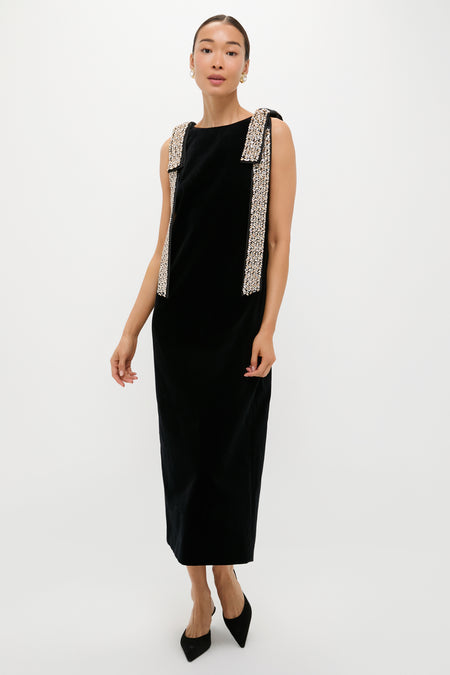 Black Velvet Embellished Viola Dress