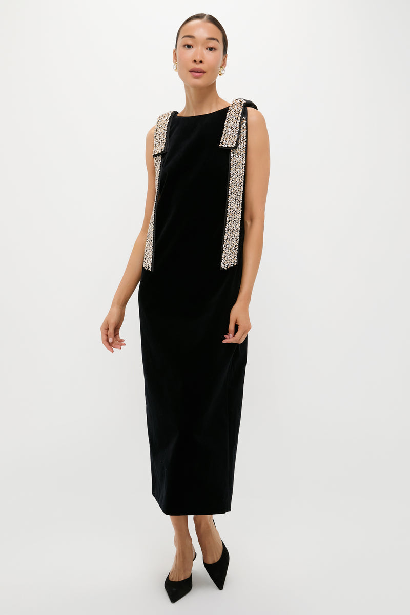 Black Velvet Embellished Viola Dress