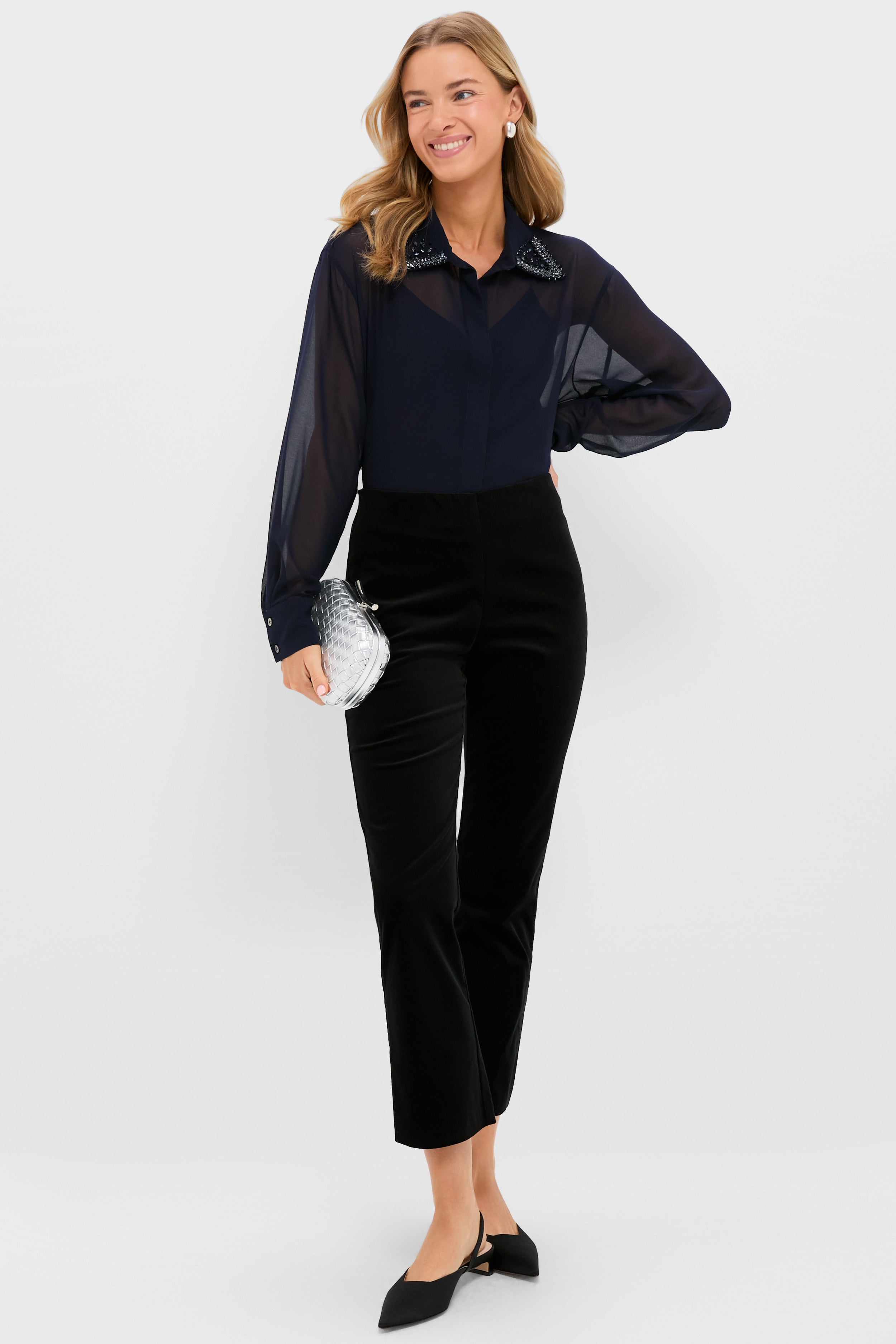 Navy Embellished Sheer Alysse Blouse