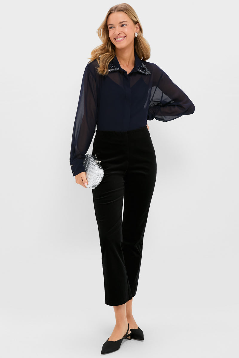 Navy Embellished Sheer Alysse Blouse