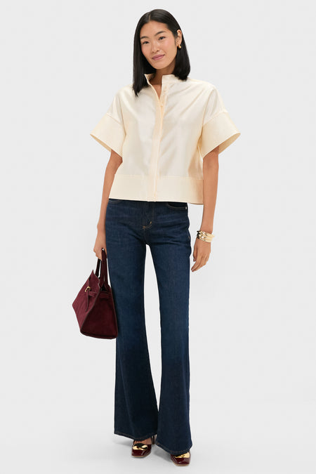 Winter White Dupioni Trapunto Stitch Sofia Shirt