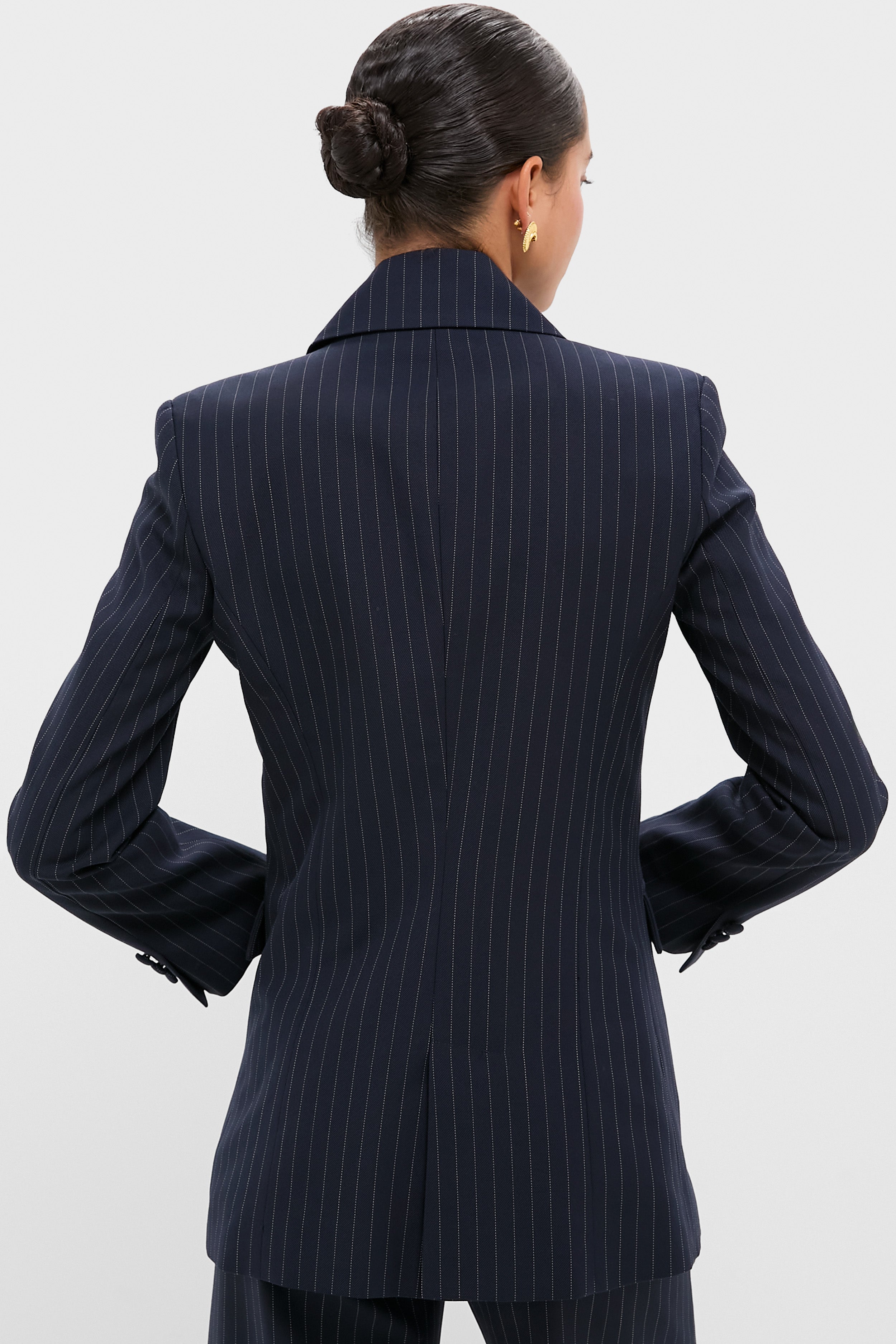 Navy Pinstripe Strong Shoulder Blazer
