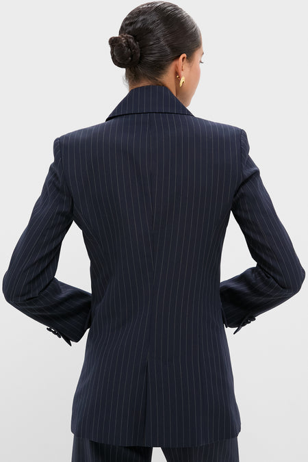 Navy Pinstripe Strong Shoulder Blazer