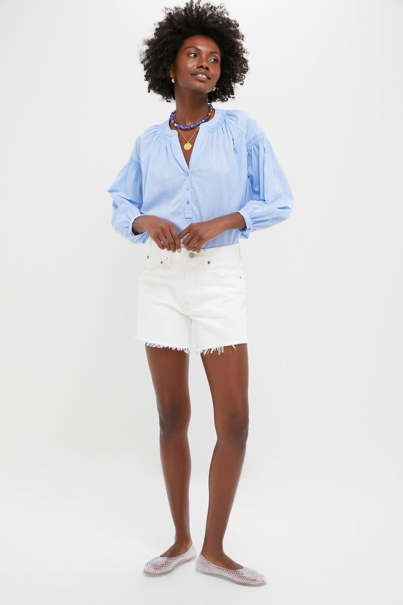 Chambray Band Collar Ashton Popover Top