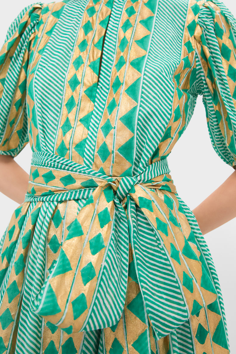 Exclusive Ascot Teal Puff Sleeve Maxi Dress