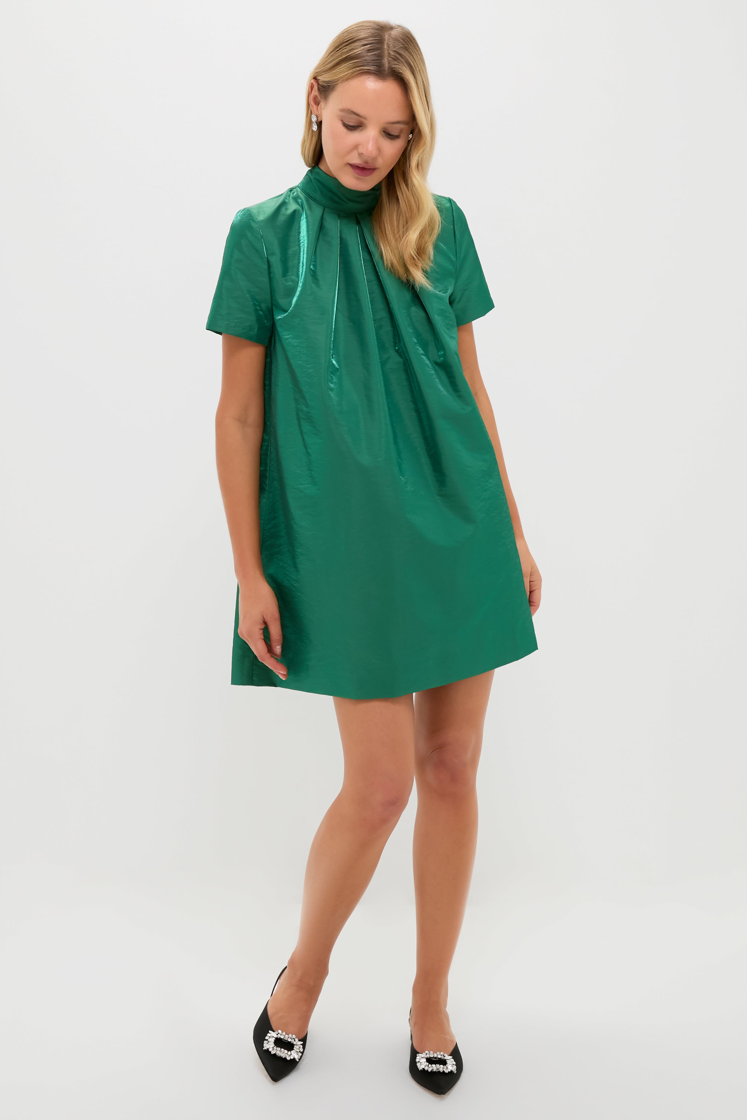 Green Taffeta Embellished Ashton Bow Dress