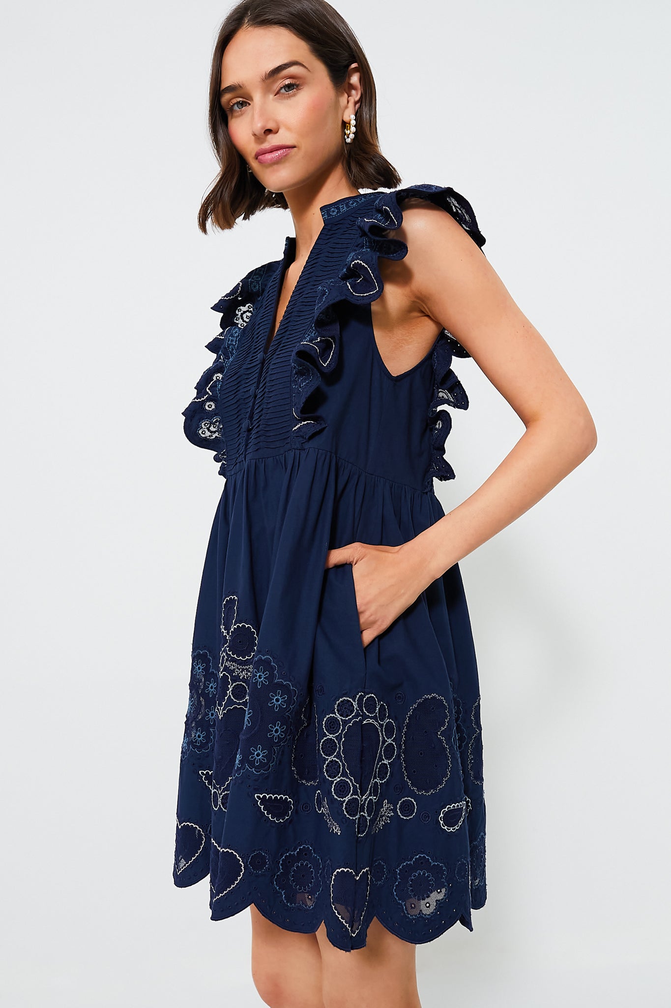 Ted Baker Jesyka Navy Silky Lace Front Trim Sleeveless Tunic Shift Dress deals US8/10