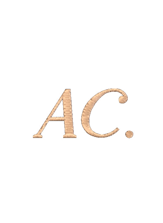 Monogramming option with two letters (AC) in print in the same size. 