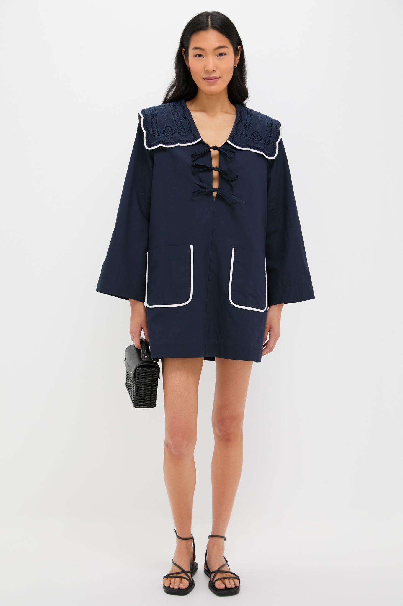 Navy Marie Embroidery Dress