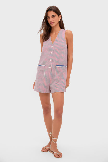 Red and Blue Stripe Myla Romper