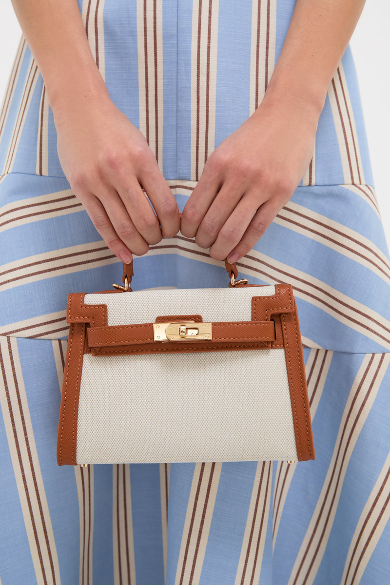 Natural Linen and Tan Hariette Handle Bag