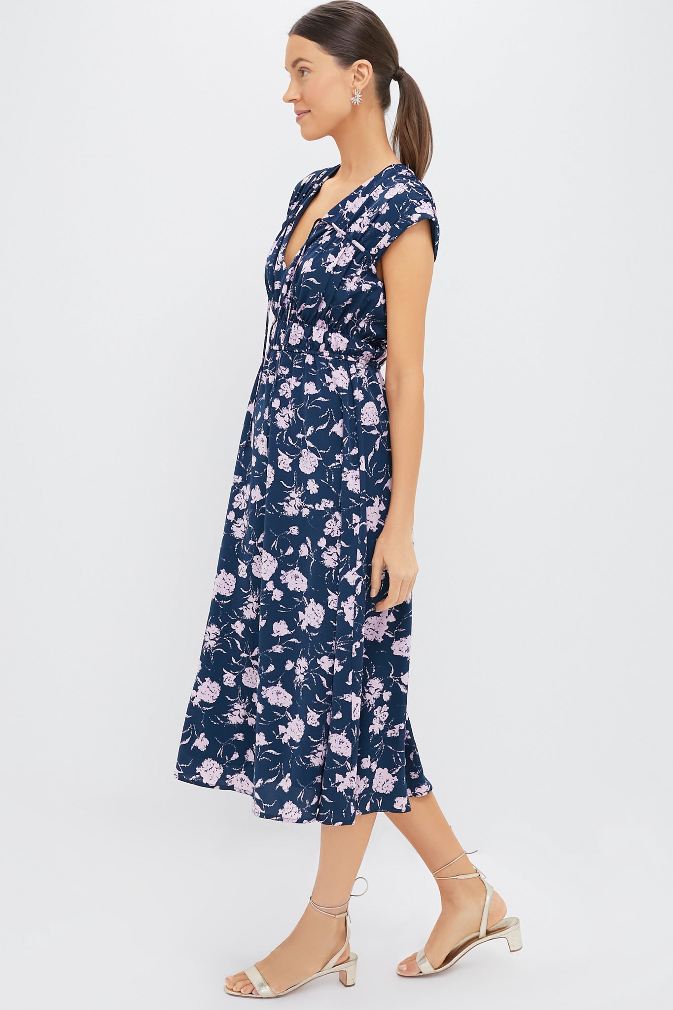 Navy & Blush Abstract Floral Amanda Midi Dress