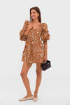 Burnt Orange Floral Square Neck Spencer Mini Dress