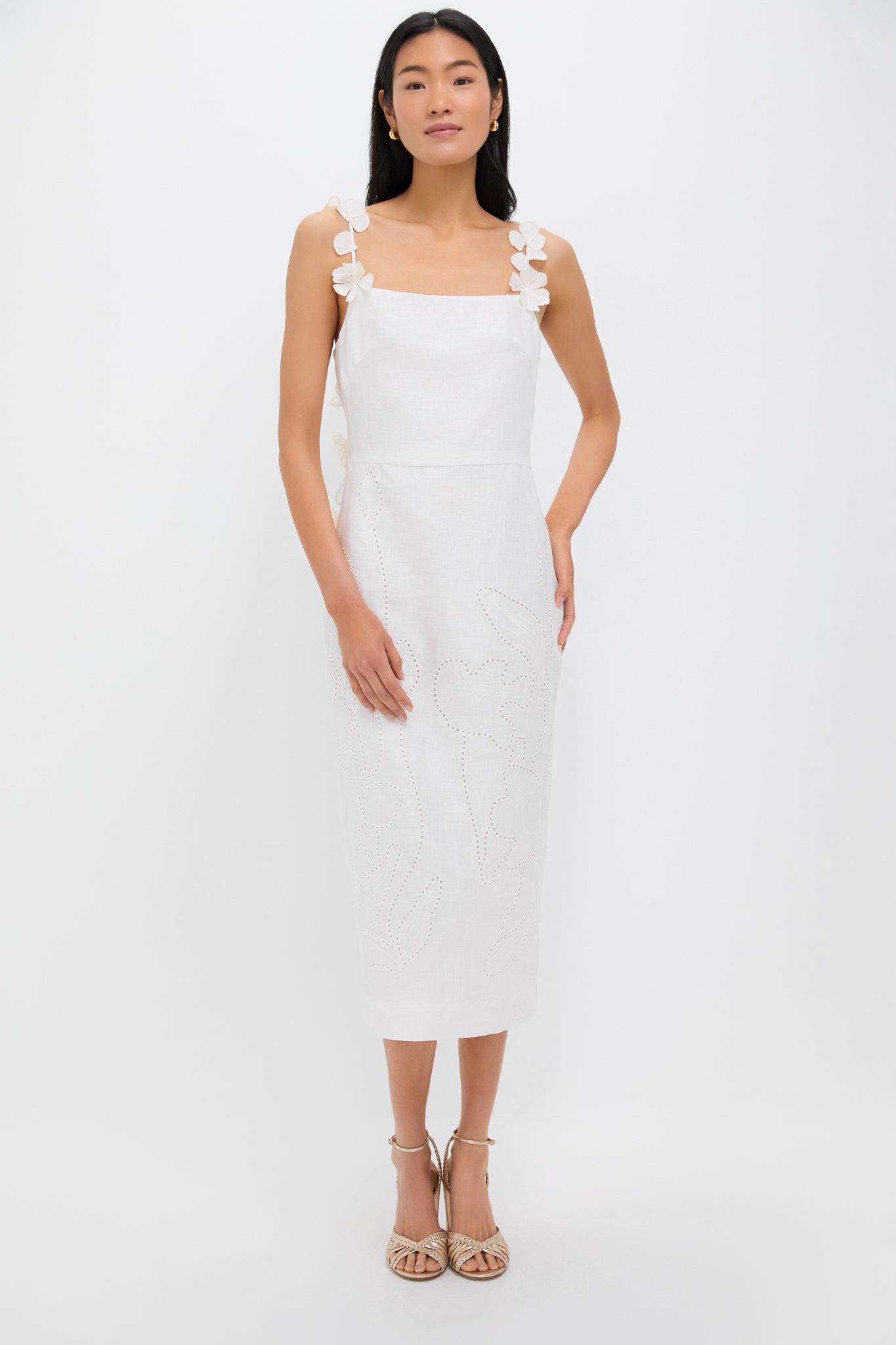 Off White Petalos Embroidered Midi Dress | Andres Otalora Off White Petalos Embroidered Midi Dress | Andres Otalora