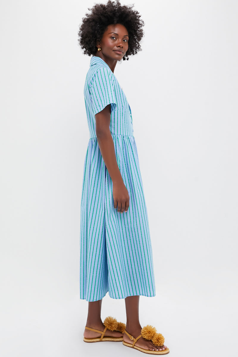 Delphinium Seersucker Shawl Collar Adelaide Dress