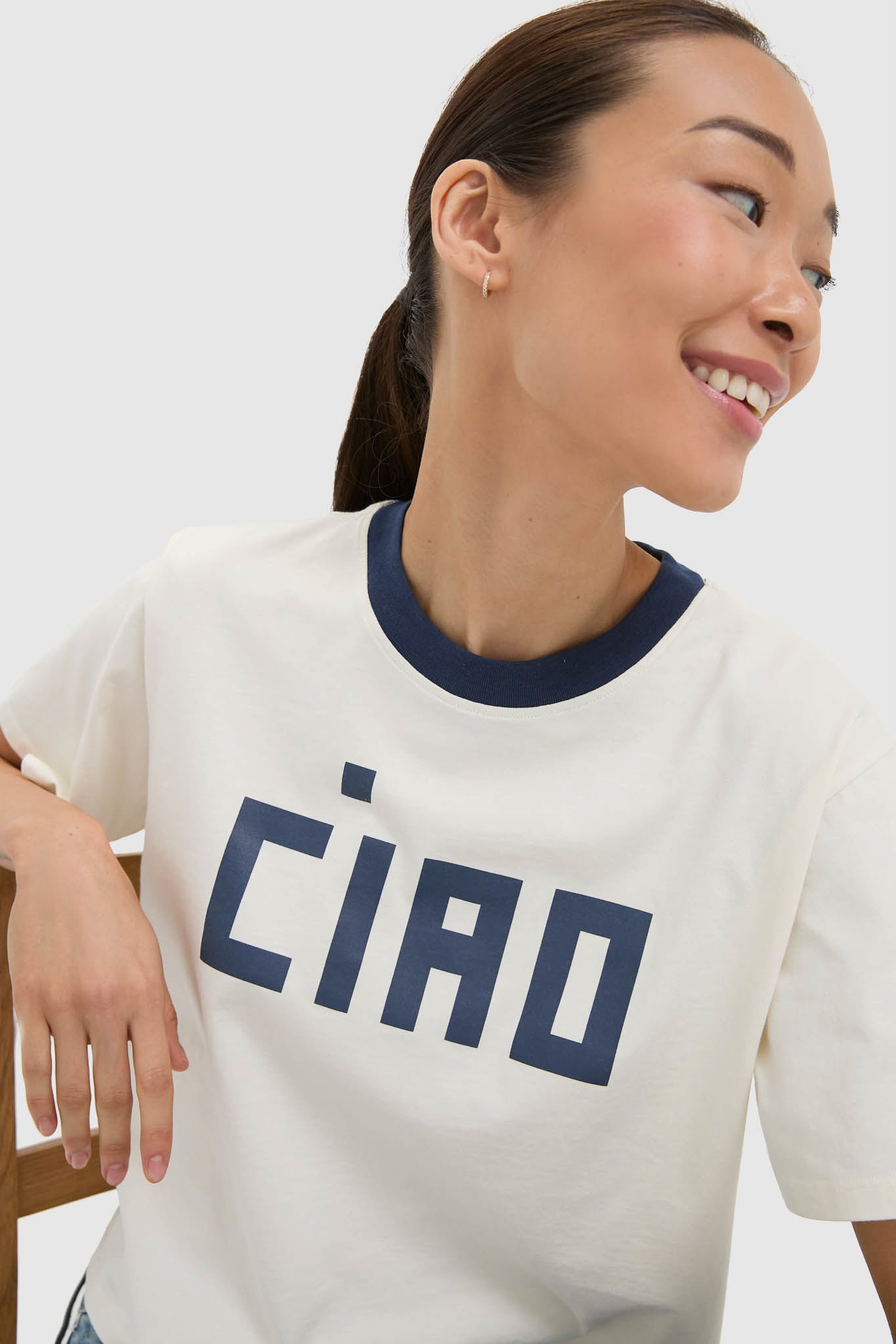 Cream and Navy Le Carre Tee
