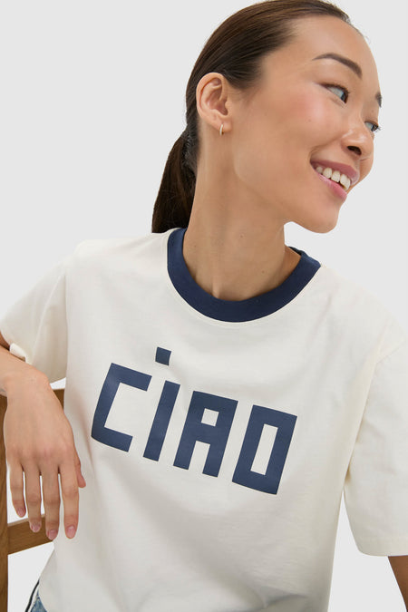 Cream and Navy Le Carre Tee