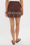 Brown & Cream Embroidery Palm Mini Skirt