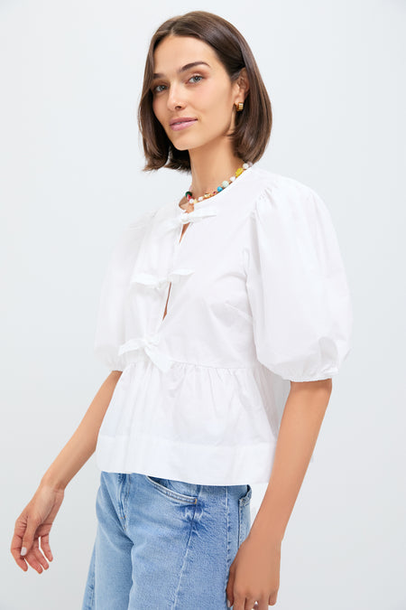 Bright White Cotton Poplin Peplum Blouse