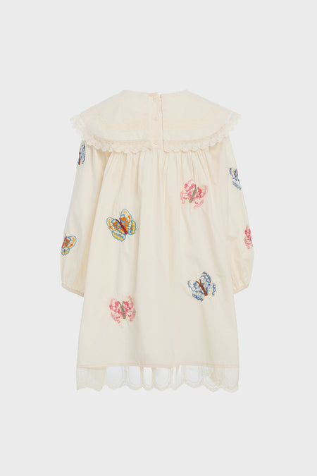 Cream Macey Embroidery Long Sleeve Dress