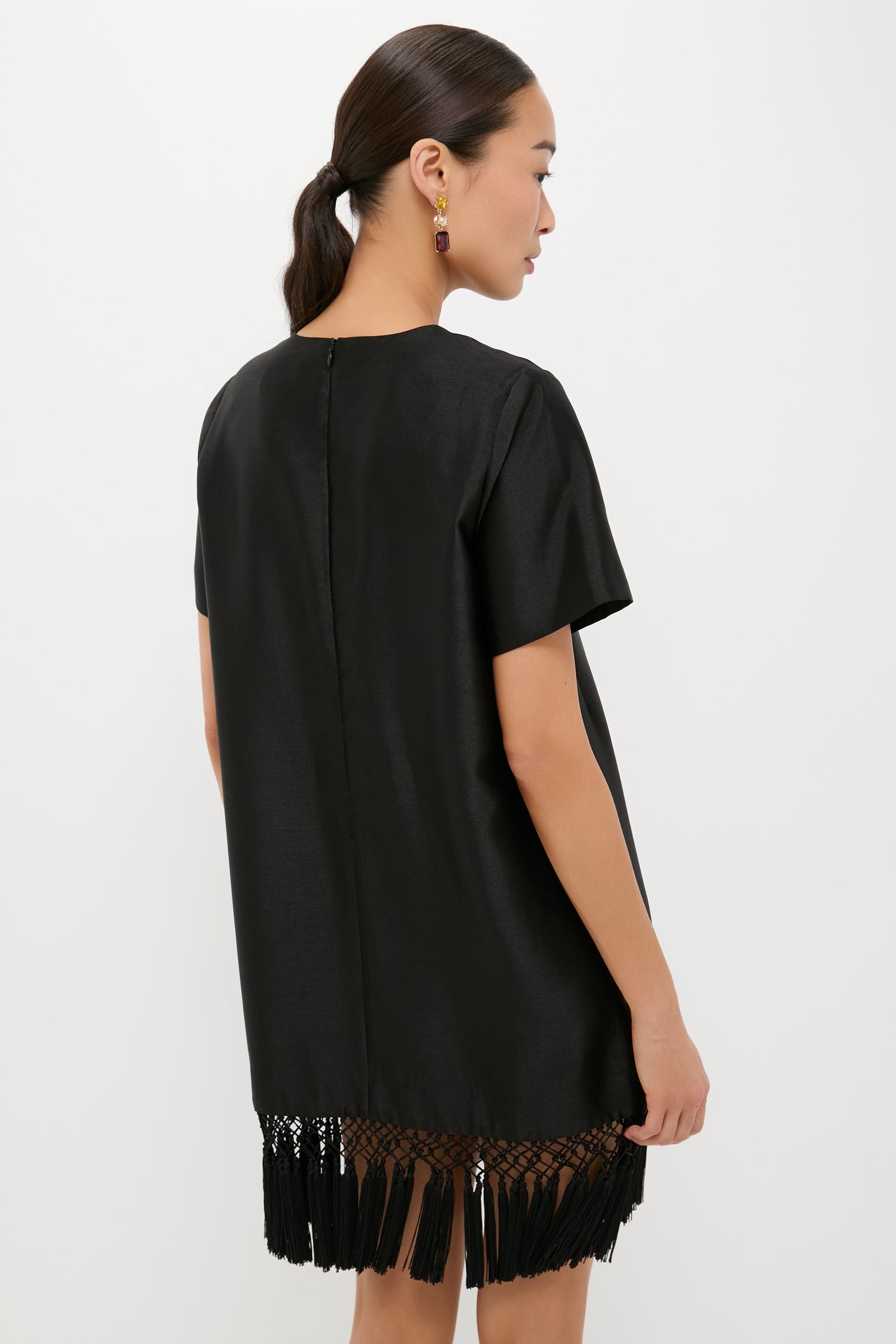 knee length dresses for ladies Tuckernuck Black Dupioni Tassel Downing Dress Black / XL
