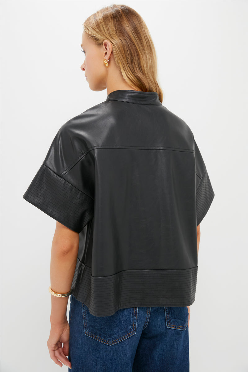 Black Leather Trapunto Stitch Sofia Shirt