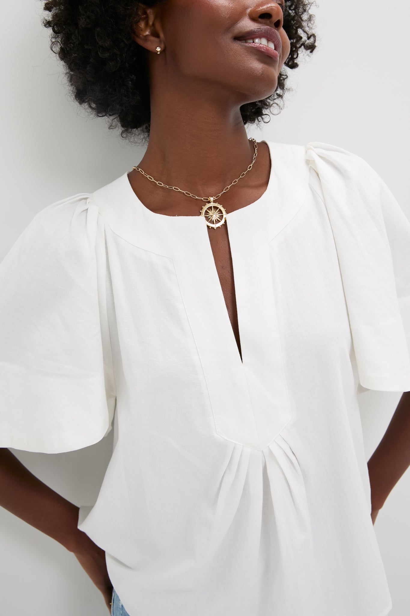 White Finley Flutter Sleeve Top