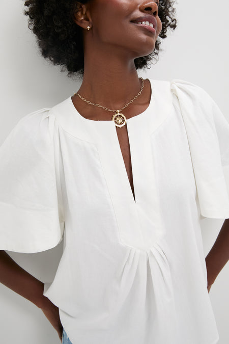 White Finley Flutter Sleeve Top