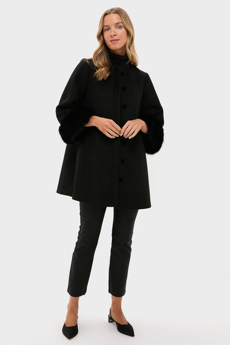 Black Wool Fur Cuff Harlan Coat