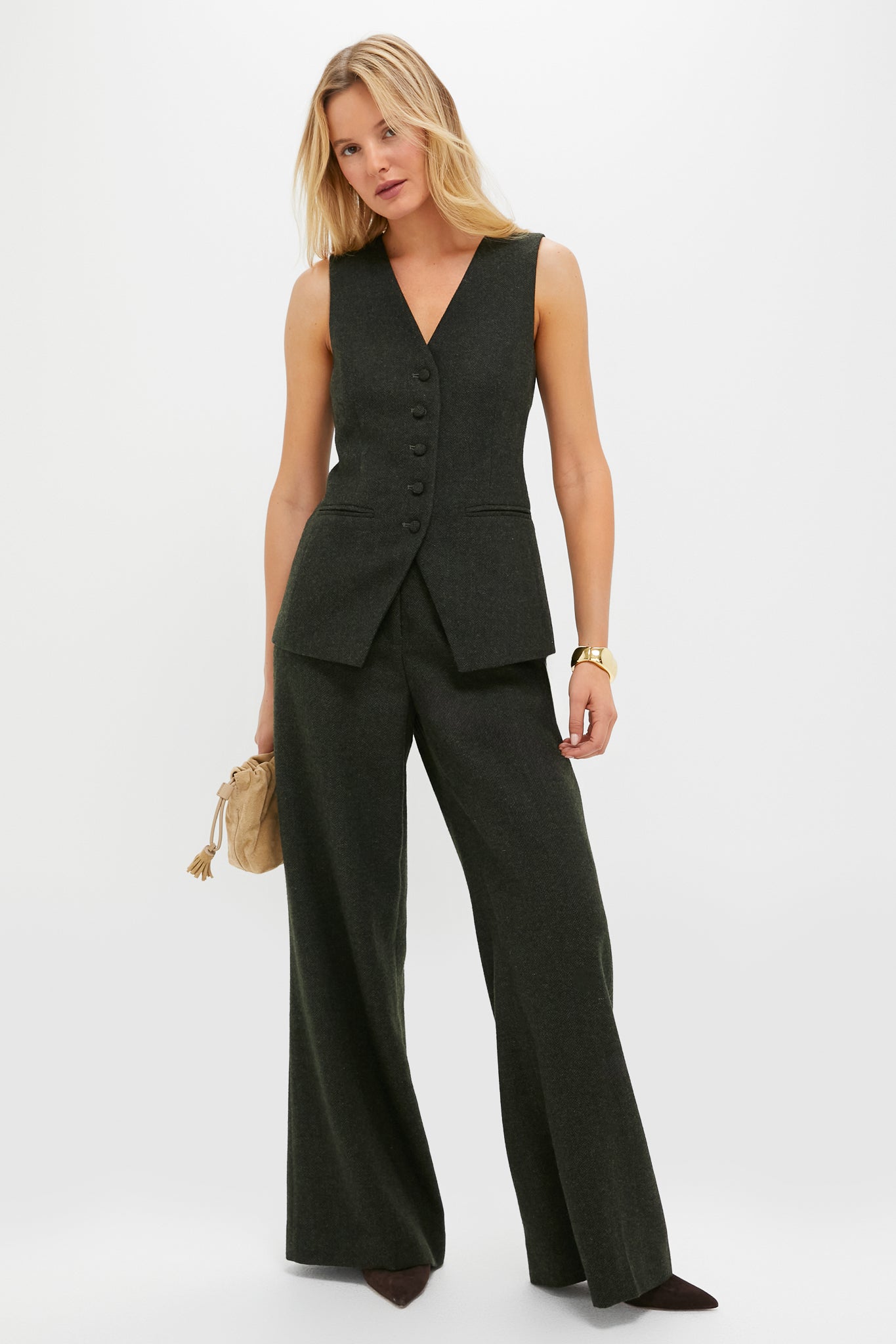 Hunter Green Tweed Herringbone Thompson Vest | Tuckernuck