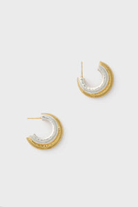 Yellow Gold and Silver Double Hoop Earrings