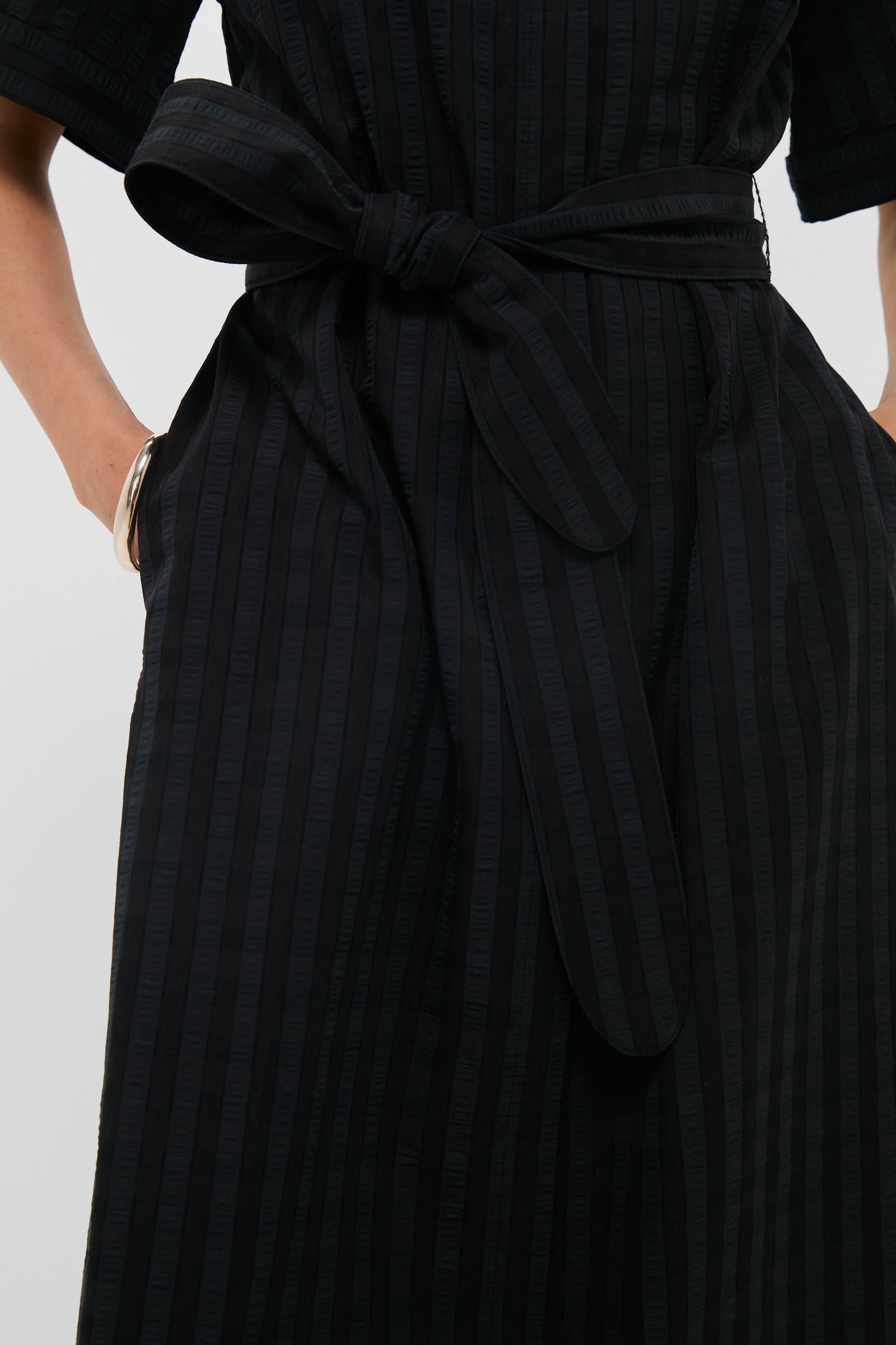 Pomander Place Black Windowpane Seersucker Zacara Dress Black / M Pomander Place Black Windowpane Seersucker Zacara Dress Black / M