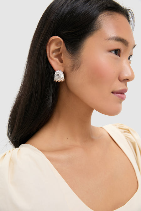 Silver Wavy Ridge Ripple Oversized Stud Earrings