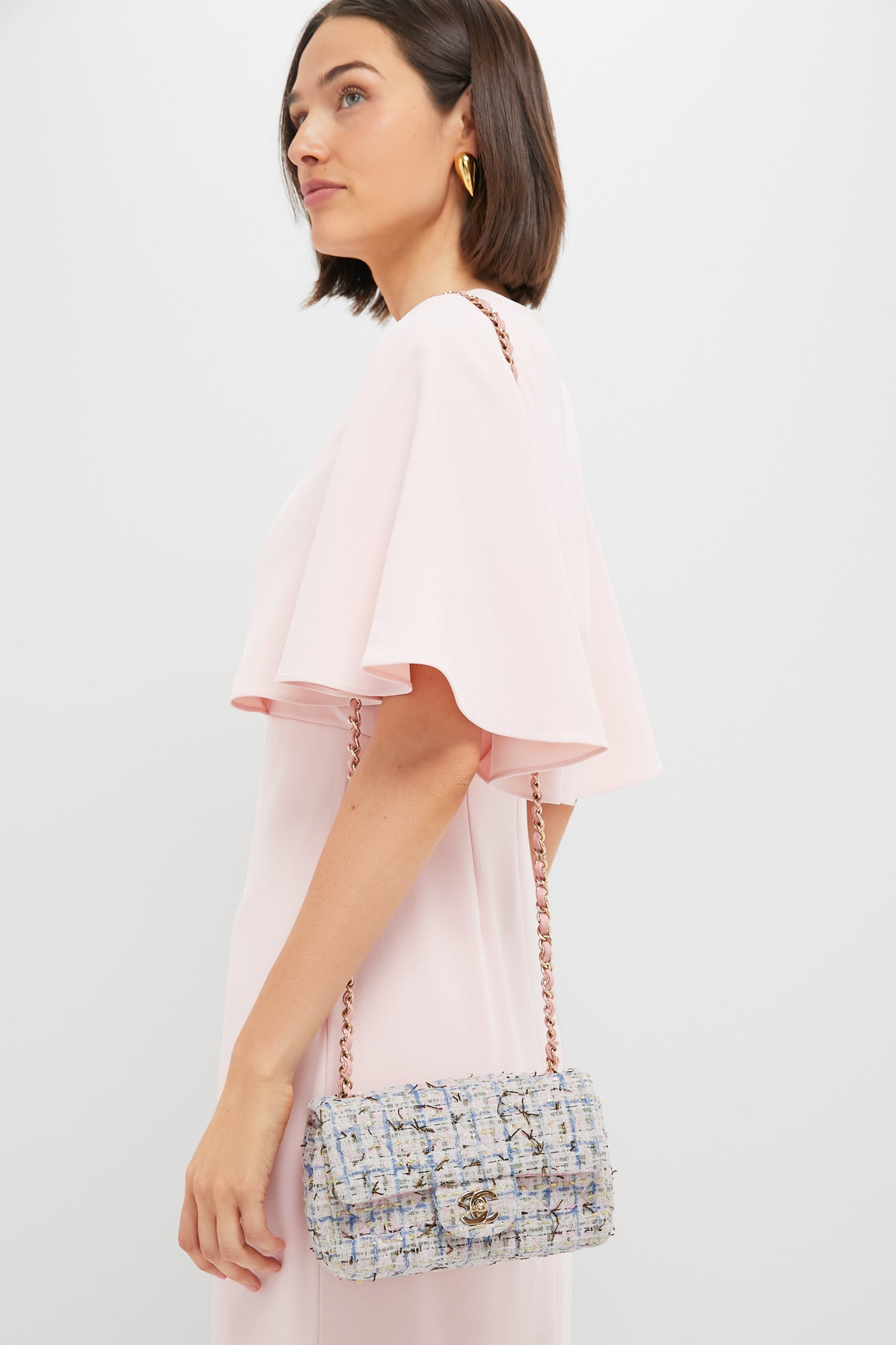 CHANEL Pink Tweed Mini Matelasse Crossbody