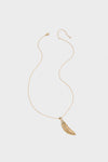 Jane Win 14k gold-plated chain necklace featuring a single gold feather pendant.