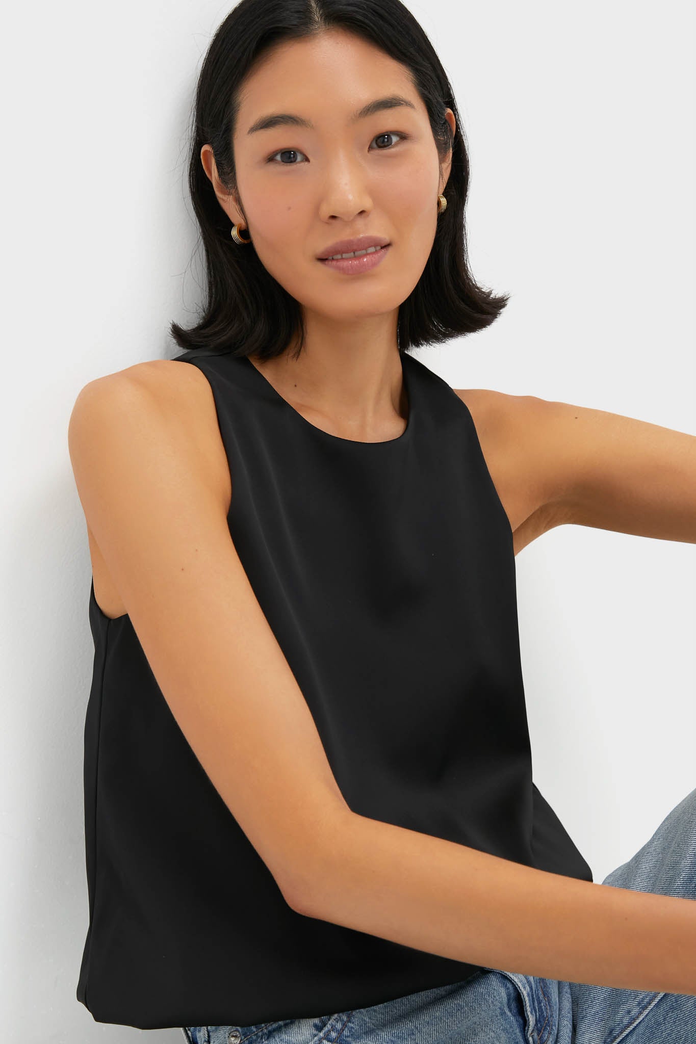 Black Satin Ramona Bubble Hem Top