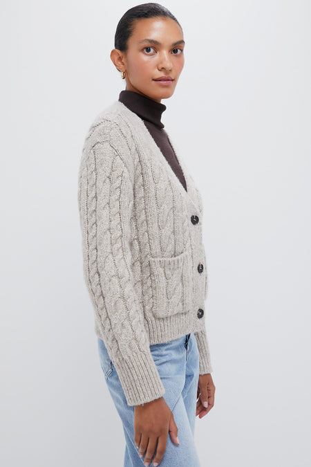 Gray Cable Knit Cropped Arthur Cardigan
