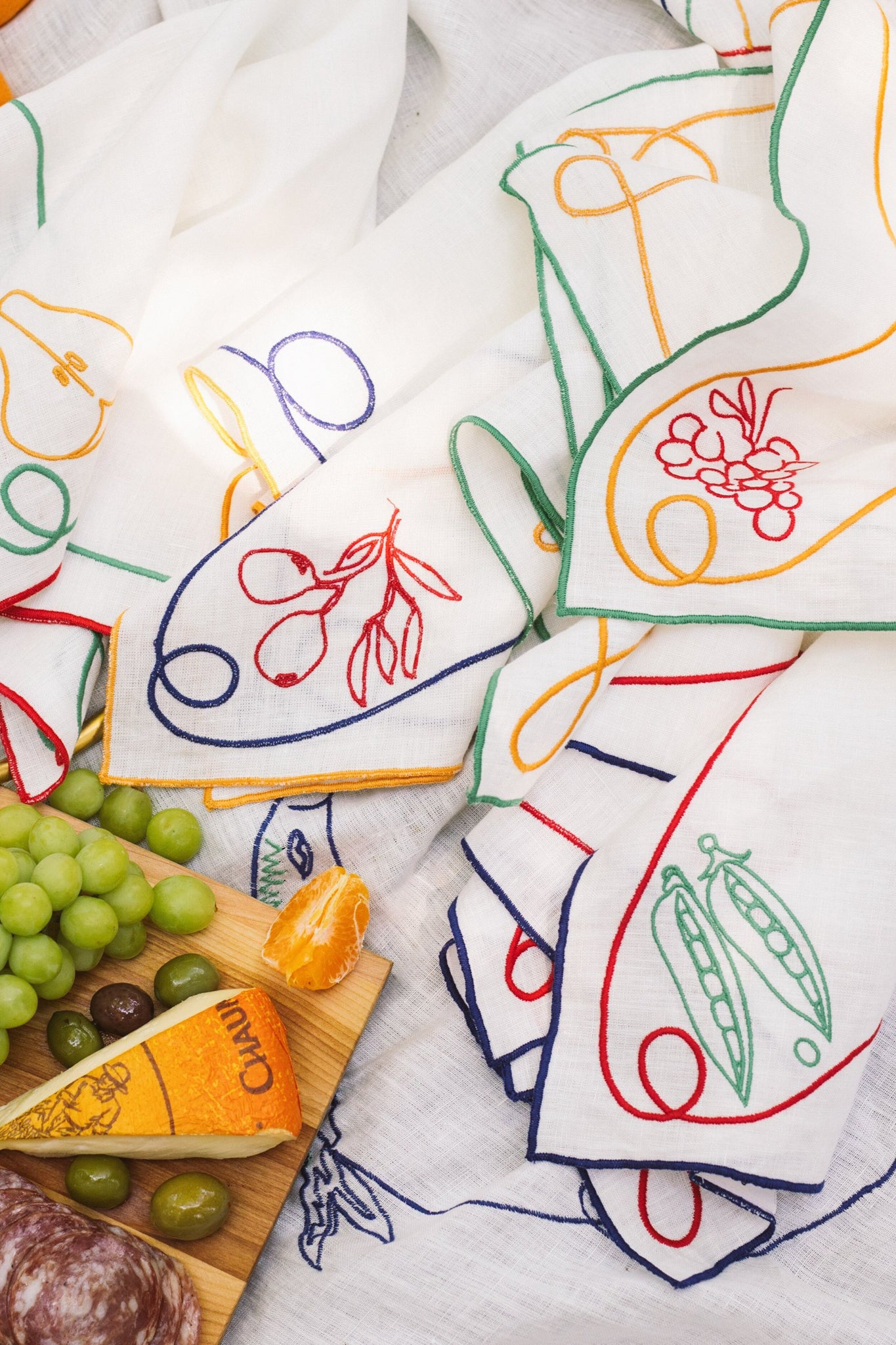 Fruits & Veggies Embroidered Linen Napkins (Set of 4)