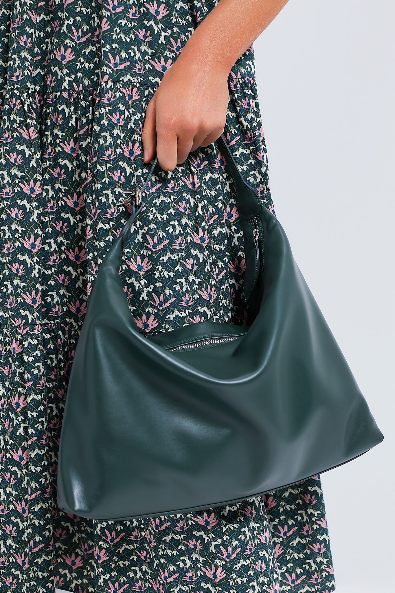 Green & Pink Floral Tiered Sadie Midi Dress