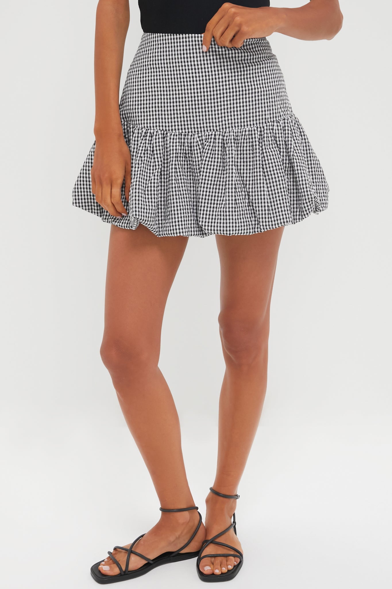Black Gingham Seersucker Ines Bubble Skirt