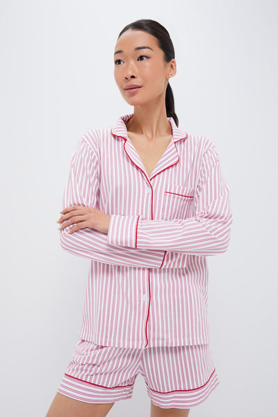 Antique Red Ticking Long Sleeve Short Pajama Set Petite Plume