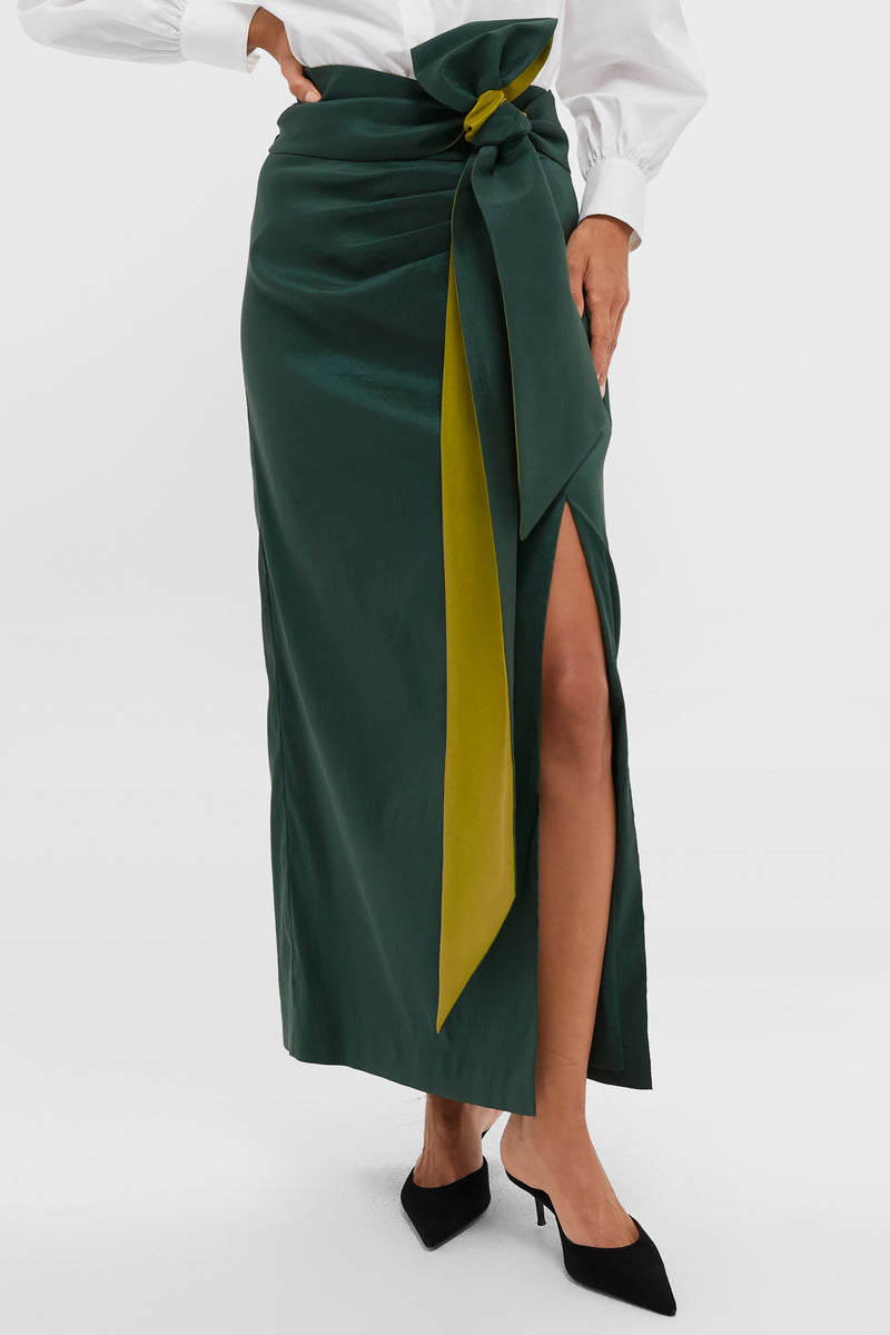 Forest Green Taffeta Angelise Tie Skirt