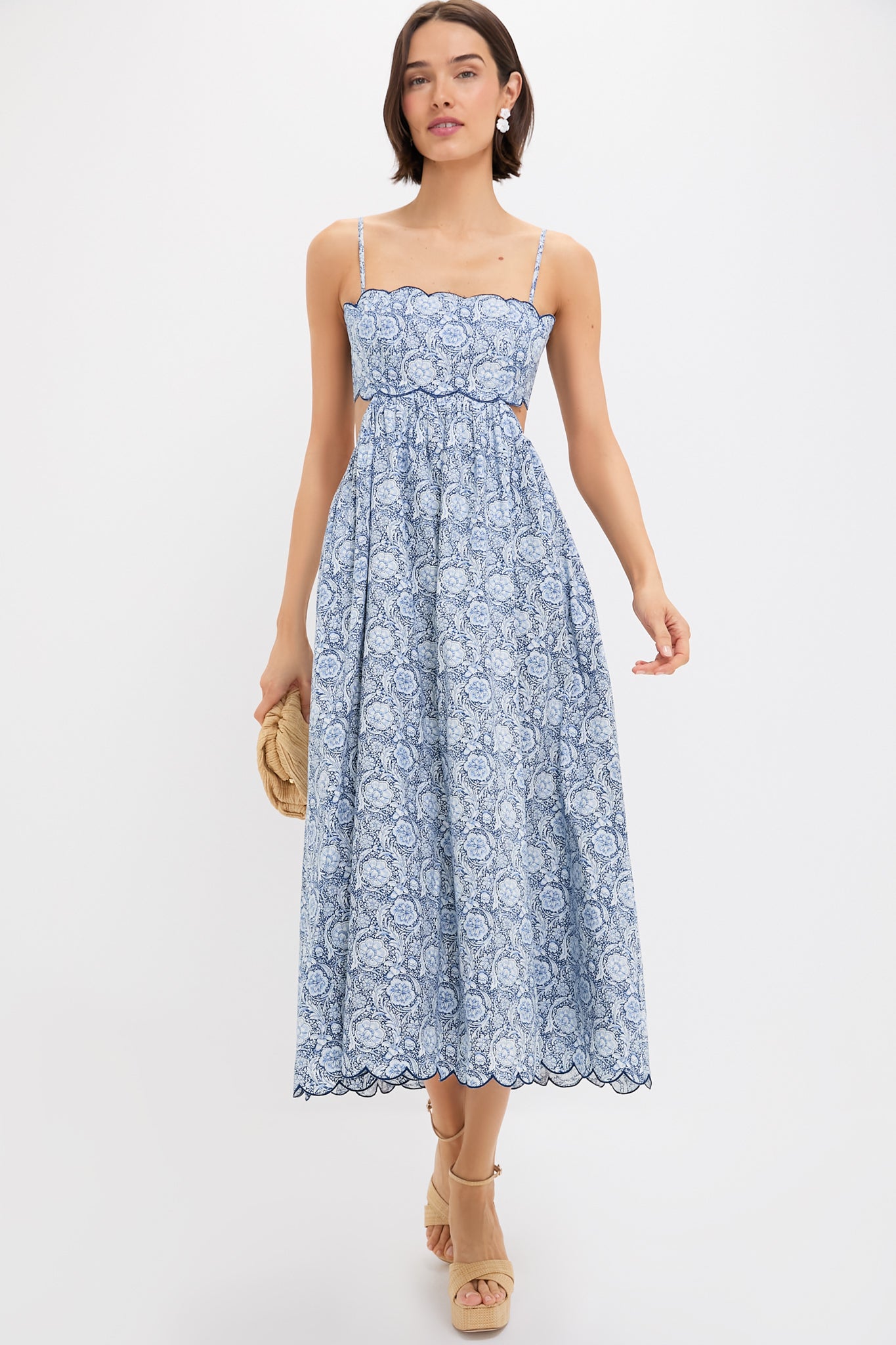Blue Medallion Floral Estelle Scalloped Dress | English Factory Blue Medallion Floral Estelle Scalloped Dress | English Factory