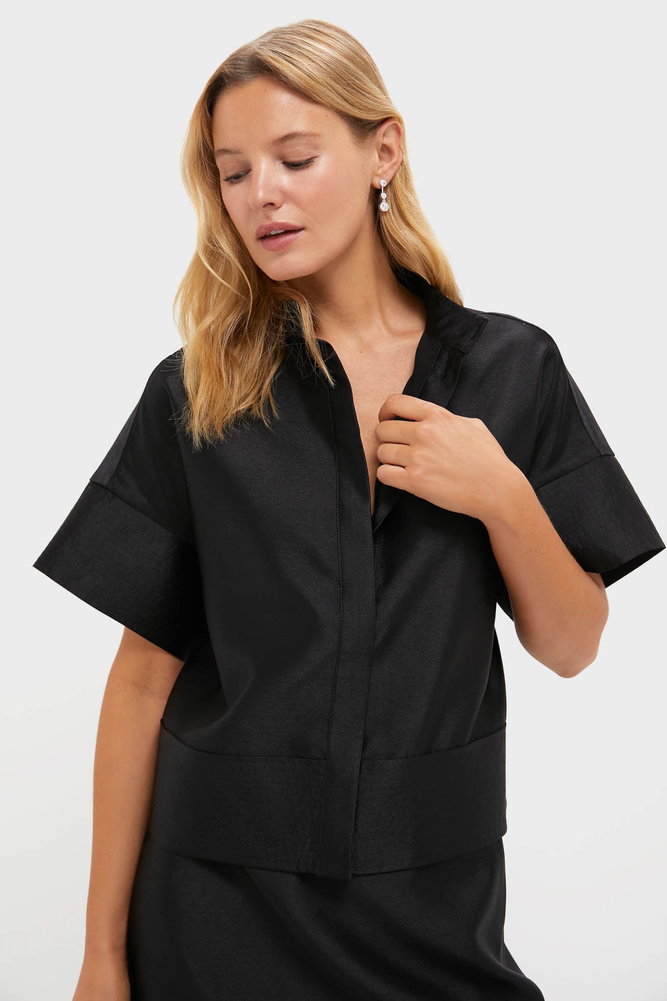 Black Dupioni Trapunto Stitch Sofia Shirt